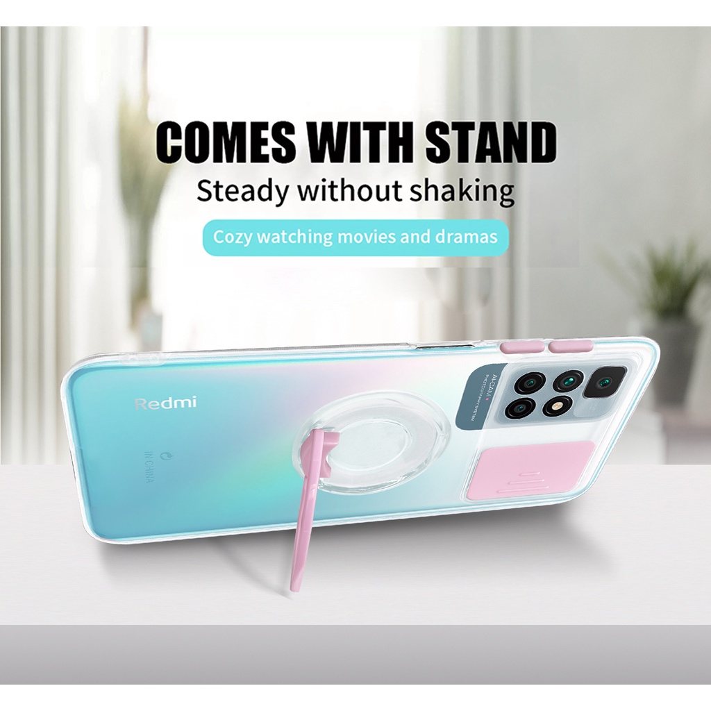 Ốp Điện Thoại Trong Suốt Có Giá Đỡ Dạng Trượt Bảo Vệ Camera Cho Xiaomi Redmi 10 9 9A 9C 9T