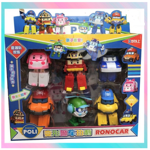 Hộp 6 con Robocar poli biến hình thành ô tô và robot