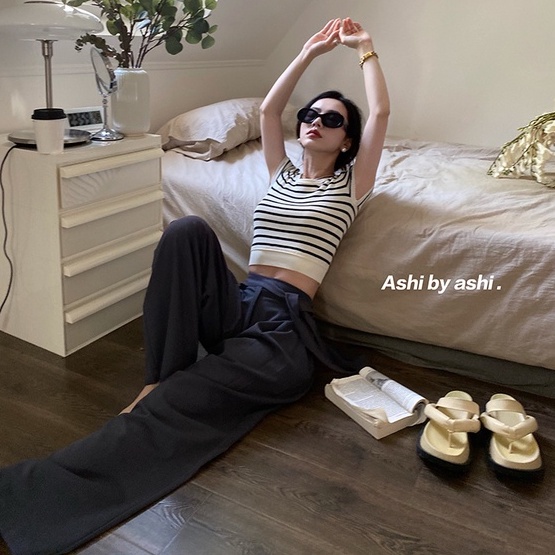 【ZHELIHANGFEI】Áo Thun Tay Ngắn Họa Tiết Kẻ Sọc Màu Sắc Tương Phản Dễ Phối Đồ