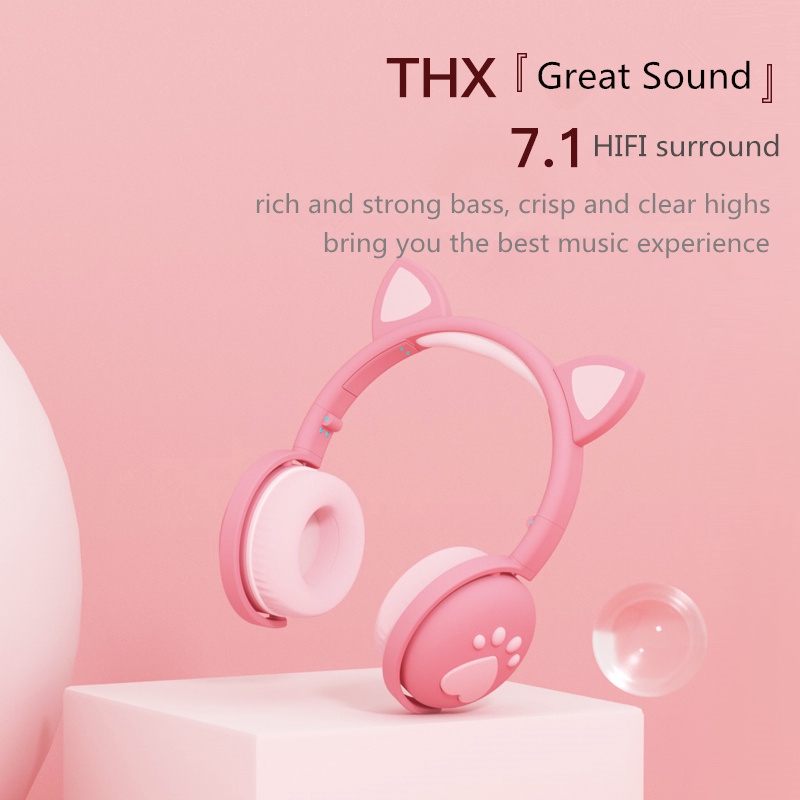 Tai Nghe Pulierde BK1 Kết Nối Bluetooth 5.0 Thiết Kế Tai Mèo Và Đèn LED Có Thể Gập Lại Được