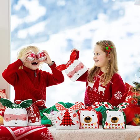 Set 50 Túi Nhựa Đựng Kẹo Giáng Sinh / Bánh Quy / Bánh Kẹo Hình Gấu / Thỏ / Ông Già Noel / Cây Thông Giáng Sinh / Năm