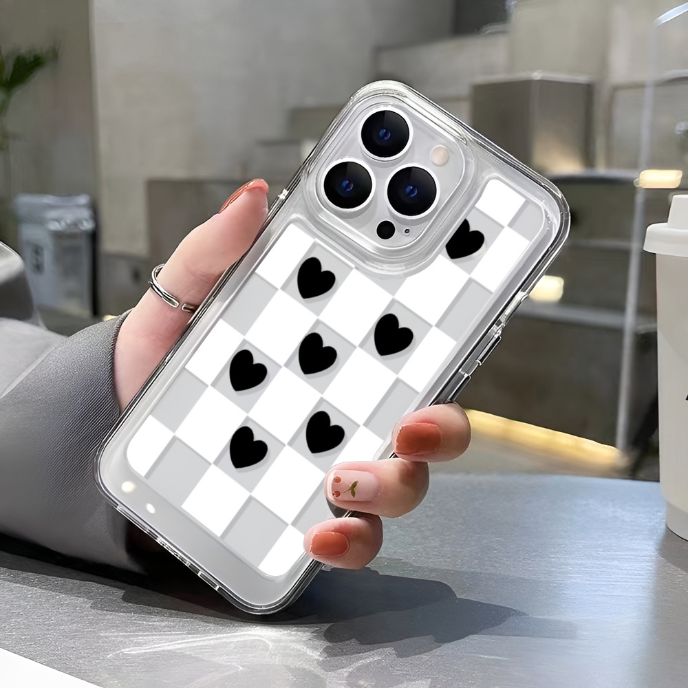 Ốp Điện Thoại Trong Suốt Họa Tiết Kẻ Ô Trái Tim Cho iphone 14 Pro Max Plus 13 11 12 7Plus X XR XS Max 7 8 SE 2020