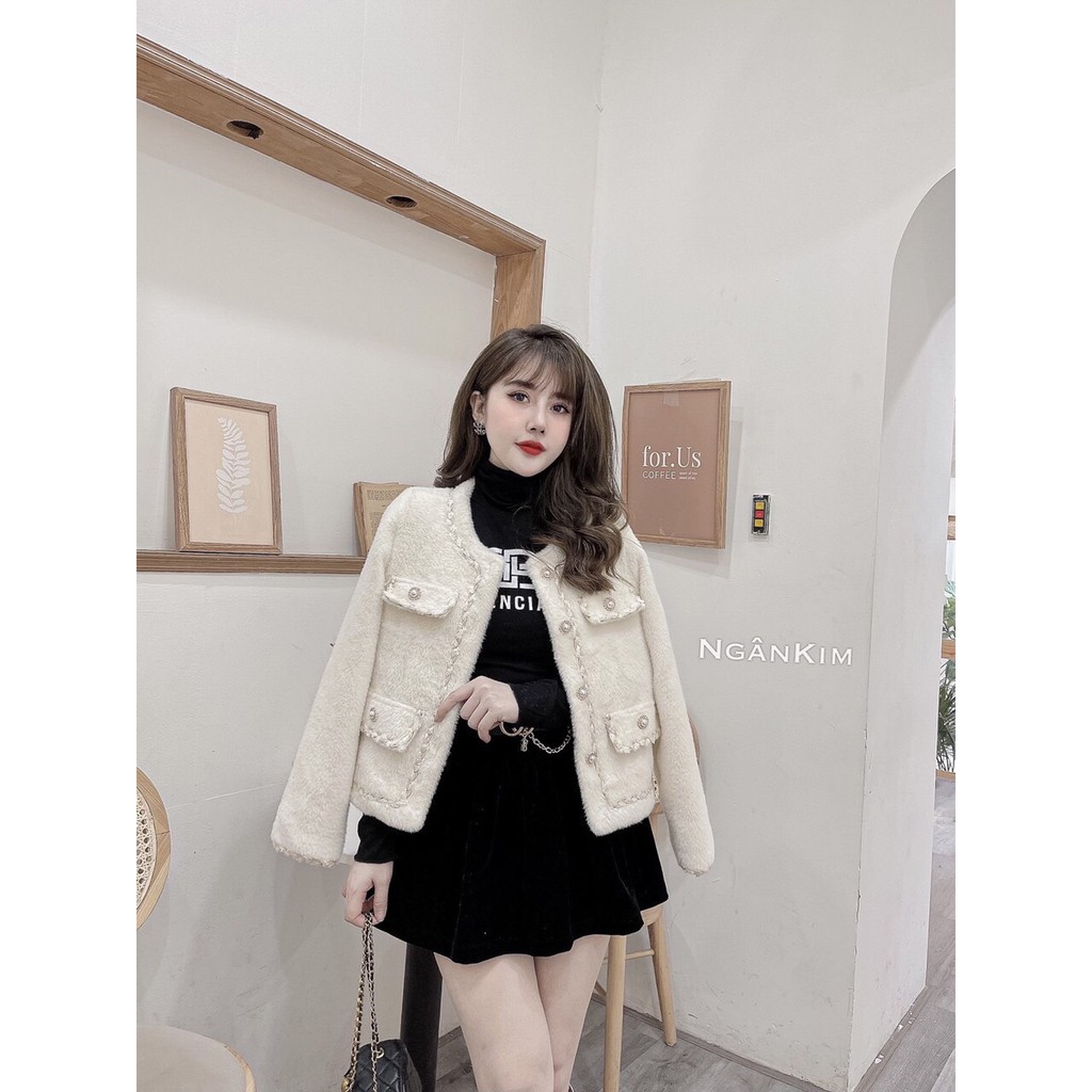 (2 LỚP) ÁO KHOÁC LÔNG TRẮNG VIỀN DẠ CÚC NGỌC CHẤT LÔNG MỊN SIÊU XINH XẮN | BigBuy360 - bigbuy360.vn