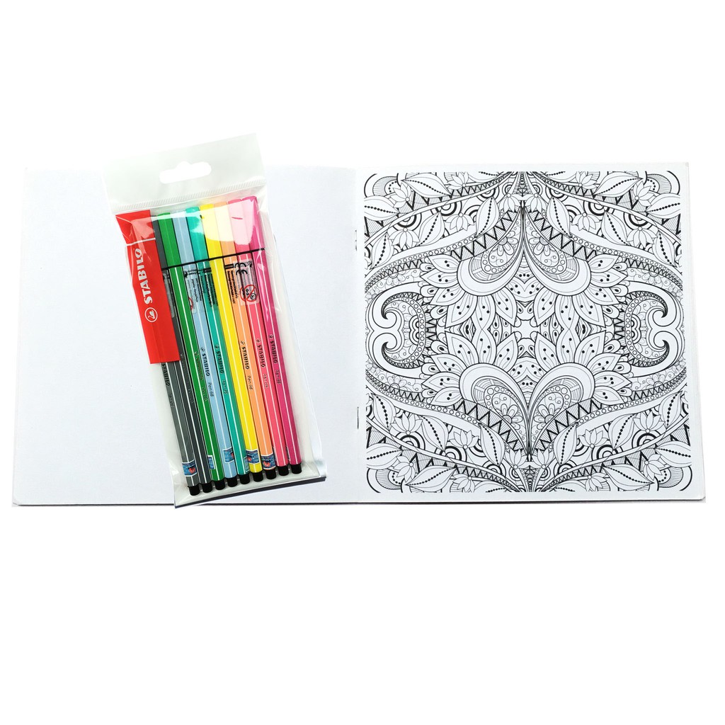 Bộ 9 bút lông STABILO Pen68 1.0mm màu pastel + sách tô màu SACB (PN68/PASTEL-C9G)