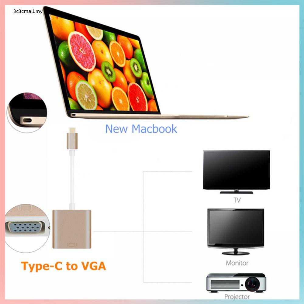 Dây Cáp Chuyển Đổi Từ Cổng Usb Type C Sang Cổng Vga 3 Đầu Chất Lượng Cao Cho Macbook