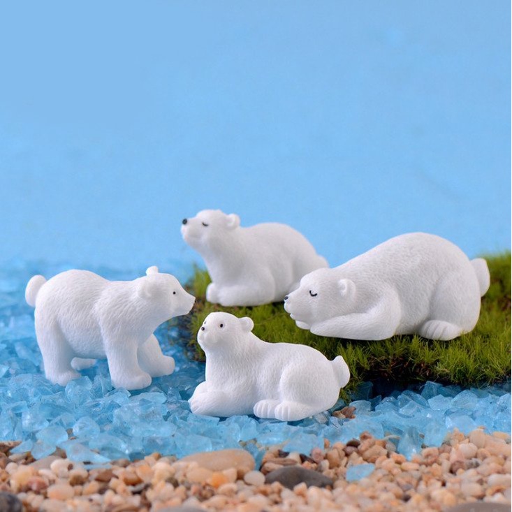 Trang trí tiểu cảnh terrarium tượng gia đình gấu bắc cực décor chậu cây, sen đá, bàn học