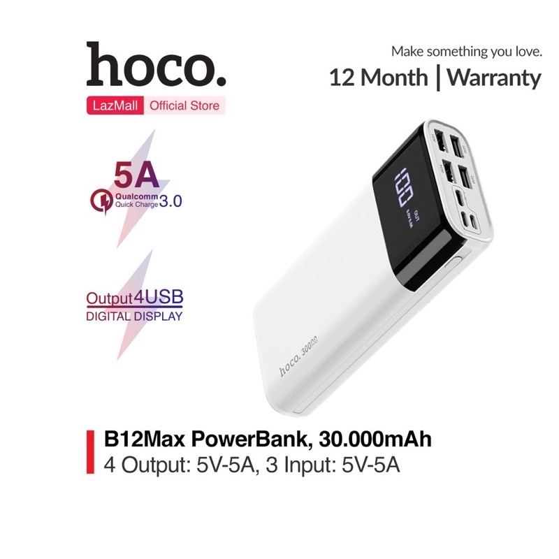 ✔BẢO HÀNH 12T✔Pin sạc dự phòng Sạc nhanh 5A Max 30000mAh Hoco B12 Max 3 cổng input,4 cổng input-Cho IPHONE-Chính Hãng