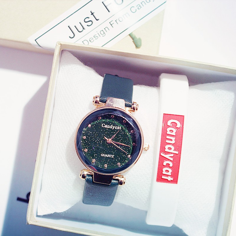 Đồng hồ nữ Candycat9 dây da cao cấp mặt tròn bầu trời đầy sao | BigBuy360 - bigbuy360.vn