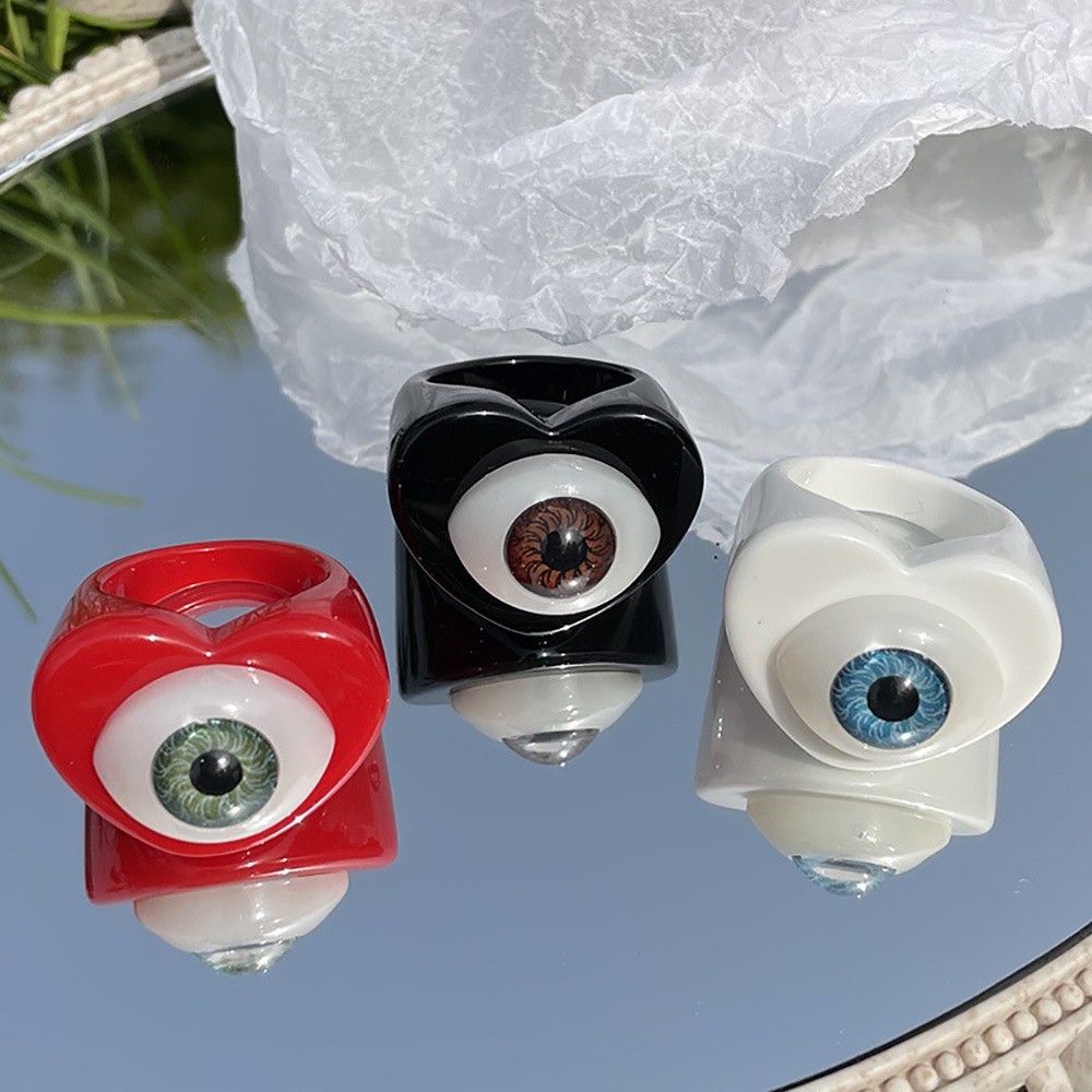 Nhẫn nhựa resin nhiều màu sắc hình mắt quỷ hoạt hình phong cách Hàn Quốc