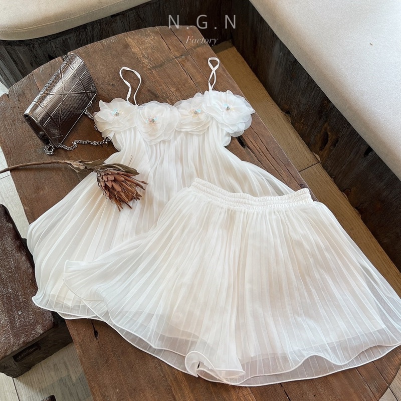 Sét hai dây xếp li đính hoa đá