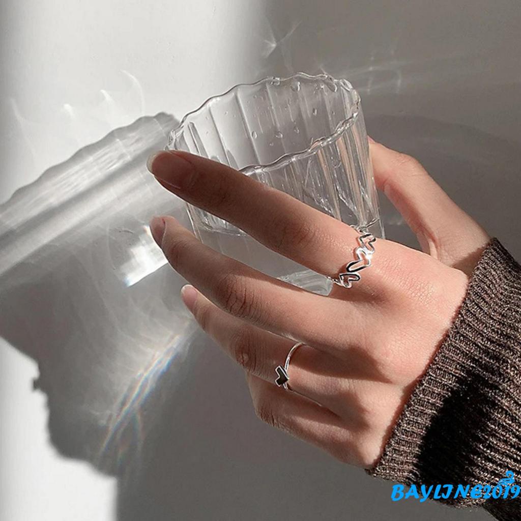 Set 2 nhẫn dạng hở điều chỉnh được kích thước trang trí trái tim thời trang dành cho nữ