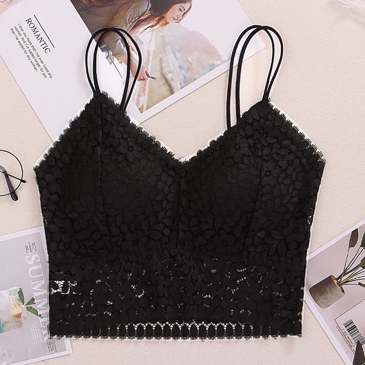 Áo bra ren hoa 2 dây có mút ngực dáng croptop cho nữ YUKI STORE 8812