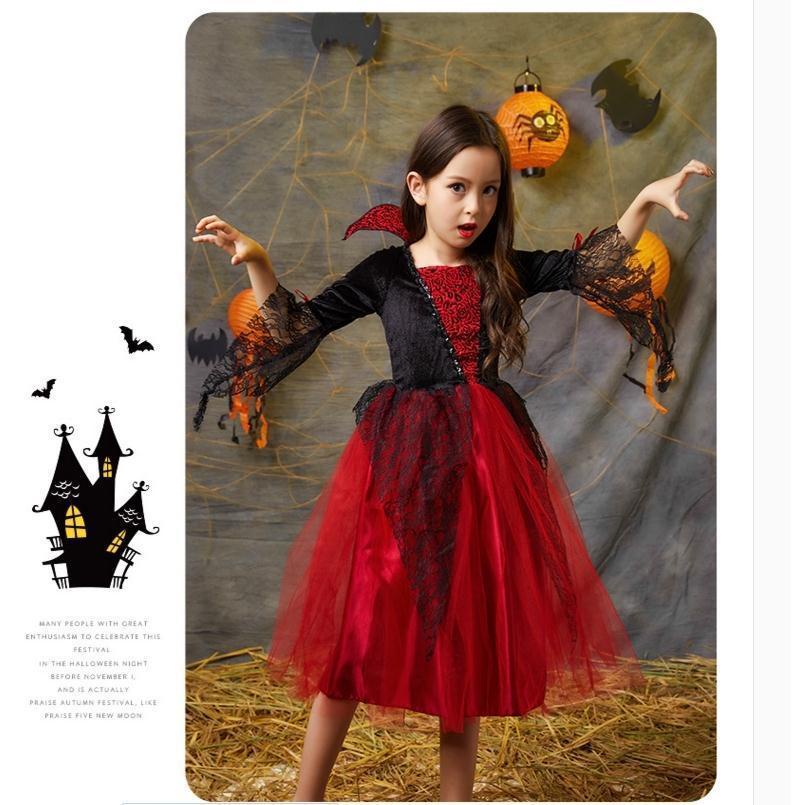Kids Costume Girl Vampire Witch Cosplay Costume Performance Party Set Party Clothing Red Tulle Skirt Girl Dresses Halloween gift