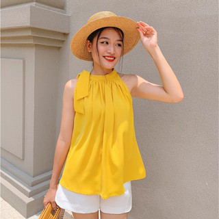 G.MAC FASHION - Áo lụa cổ yếm vàng