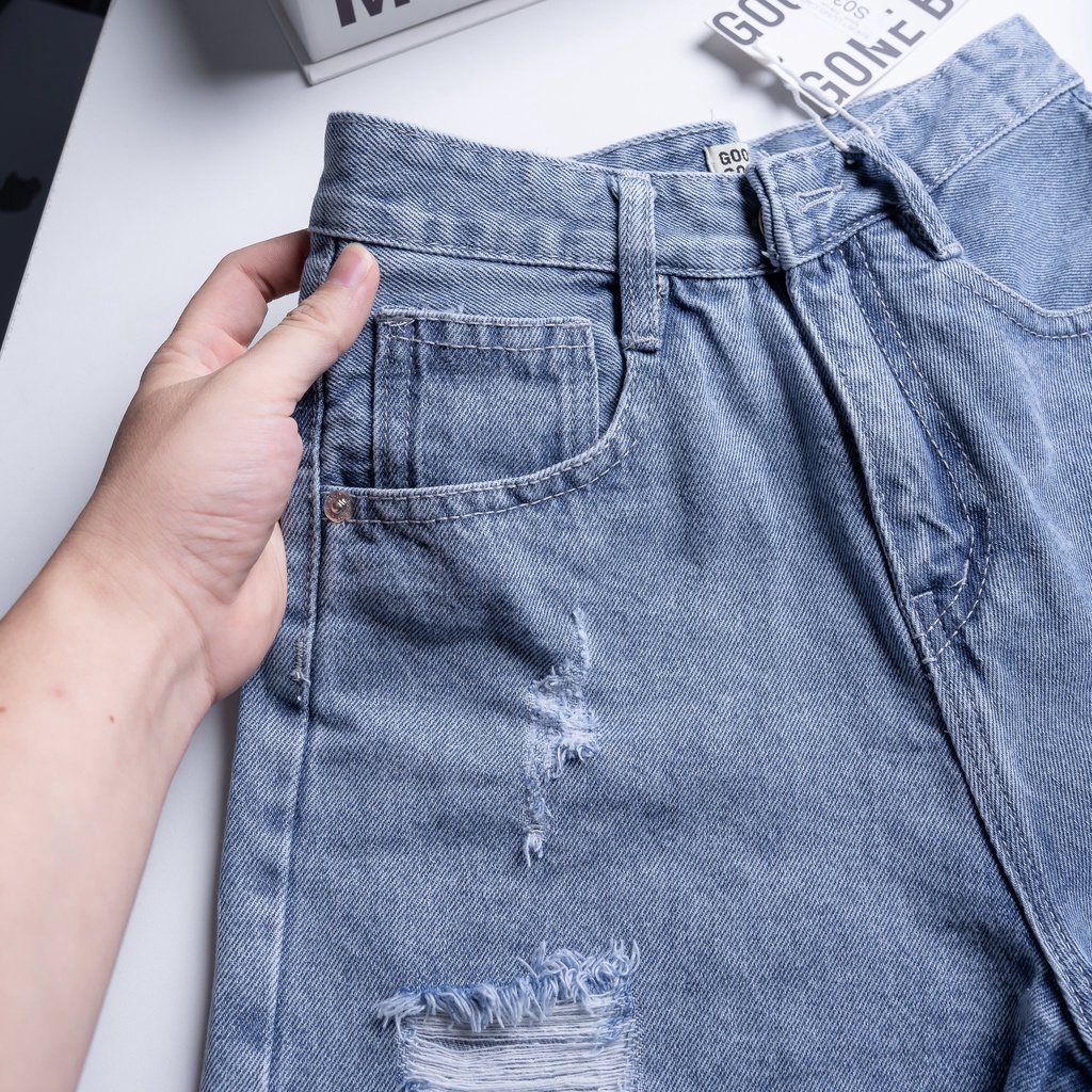 Quần jean nữ short lưng cao ống rách vải denim bền đẹp dễ phối đồ William - AT191