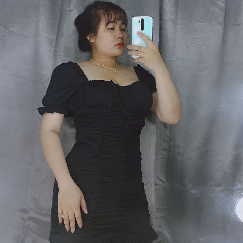 Đầm nhún cổ U bigsize 60-90kg mẫu chụp thật 100%