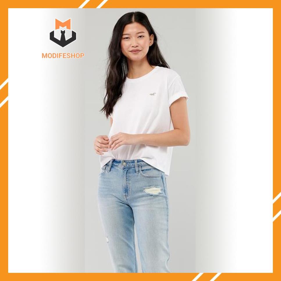 Áo Thun Nữ Trơn cổ tròn logo thêu Hollister cotton xuất xịn - Modife Shop .