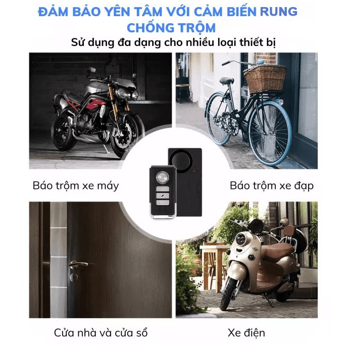 Máy báo động cảm biến rung báo khách cho cửa sổ cửa ra vào hoặc báo động chống trộm ô tô xe máy có remote 2 in 1