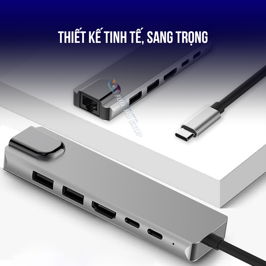 Cổng Chuyển Đổi Type C Sang USB/Mạng dây/HDMI/Type C Phụ Kiện Macbook Chia Cổng 6 trong 1 Full HD Shop Mã HD15