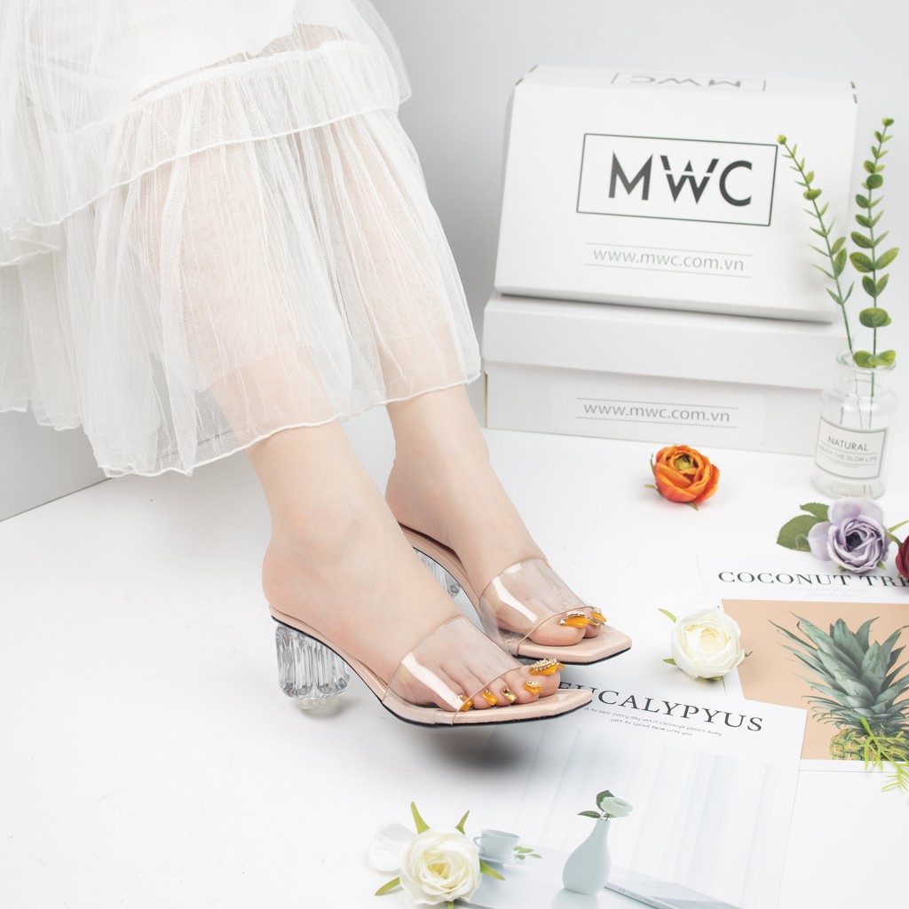 Guốc Cao Gót MWC Quai Trong Suốt Đế Thủy Tinh NUCG - 3853