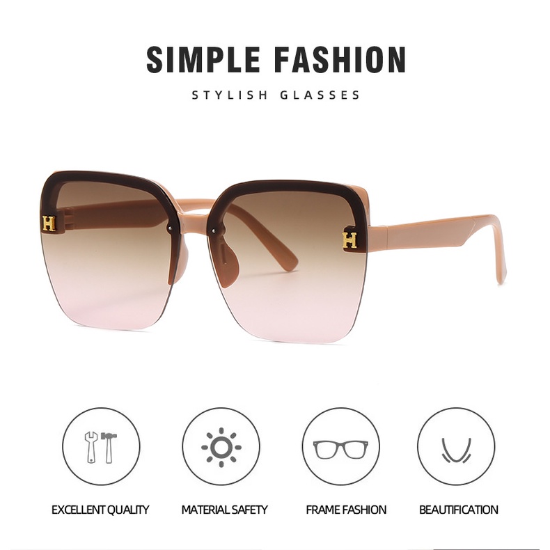 Kính Mát Gọng Vuông To Bằng Nhựa In LOGO H Sang Trọng 2022 Thời Trang Cho Nữ