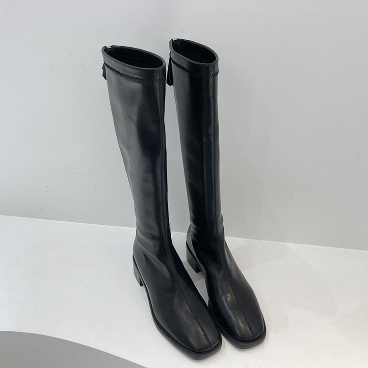 Giày Boot Cổ Cao Mũi Vuông Màu Trơn Thanh Lịch Sành Điệu Dành Cho Nữ | BigBuy360 - bigbuy360.vn