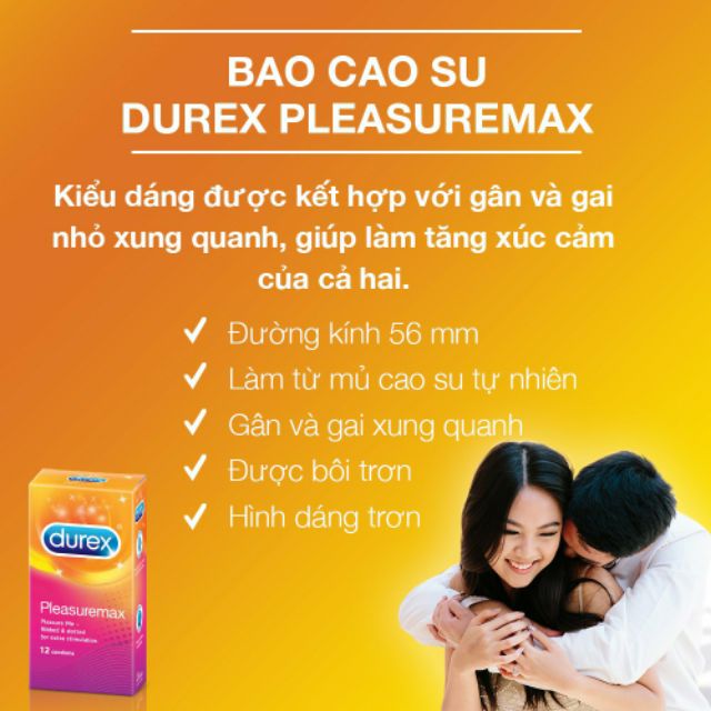 Bao Cao Su Durex Pleasuremax   hộp 12 bao Gân và gai kết hợp 56mm