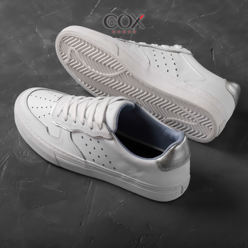 Giày Sneaker Nữ Da Bò Thật Sang Trọng DINCOX E03 White Silver Chính Hãng