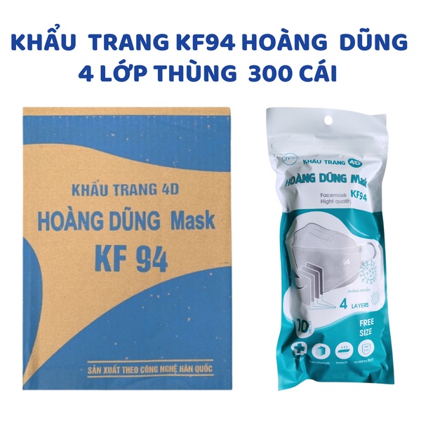 Thùng 300 Cái Khẩu Trang Y Tế KF94 4D Hoàng Dũng 4 Lớp Kháng Khuẩn Sản Xuất Theo Công Nghệ Hàn Quốc KT07