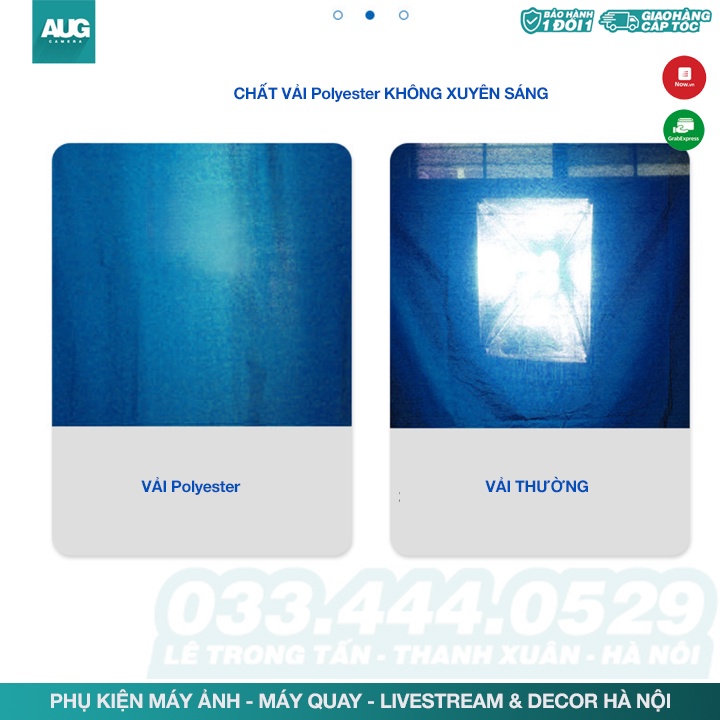 Phông vải xanh dương blue tách nền dành cho studio chất Polyester Cao cấp không nhăn - AUG Camera &amp; Decor