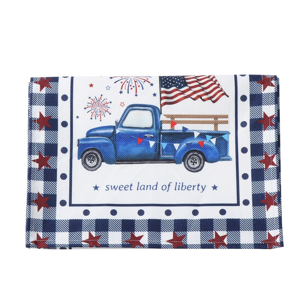 LUCKY 13x72inches Party Decorations Tablecloth American Stars 4th of July Table Runner Red Truck Patriotic Independence Day Table Decor Kitchen Dining American Flag