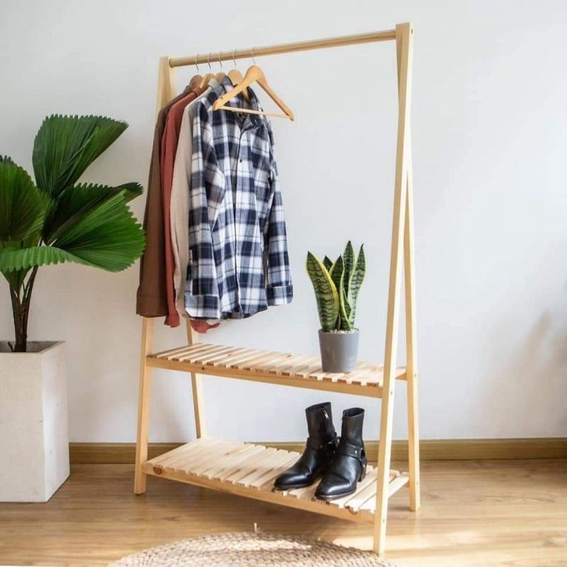 Giá treo quần áo chữ A 2 tầng bằng gỗ Mila Home cao 1m5 size XL
