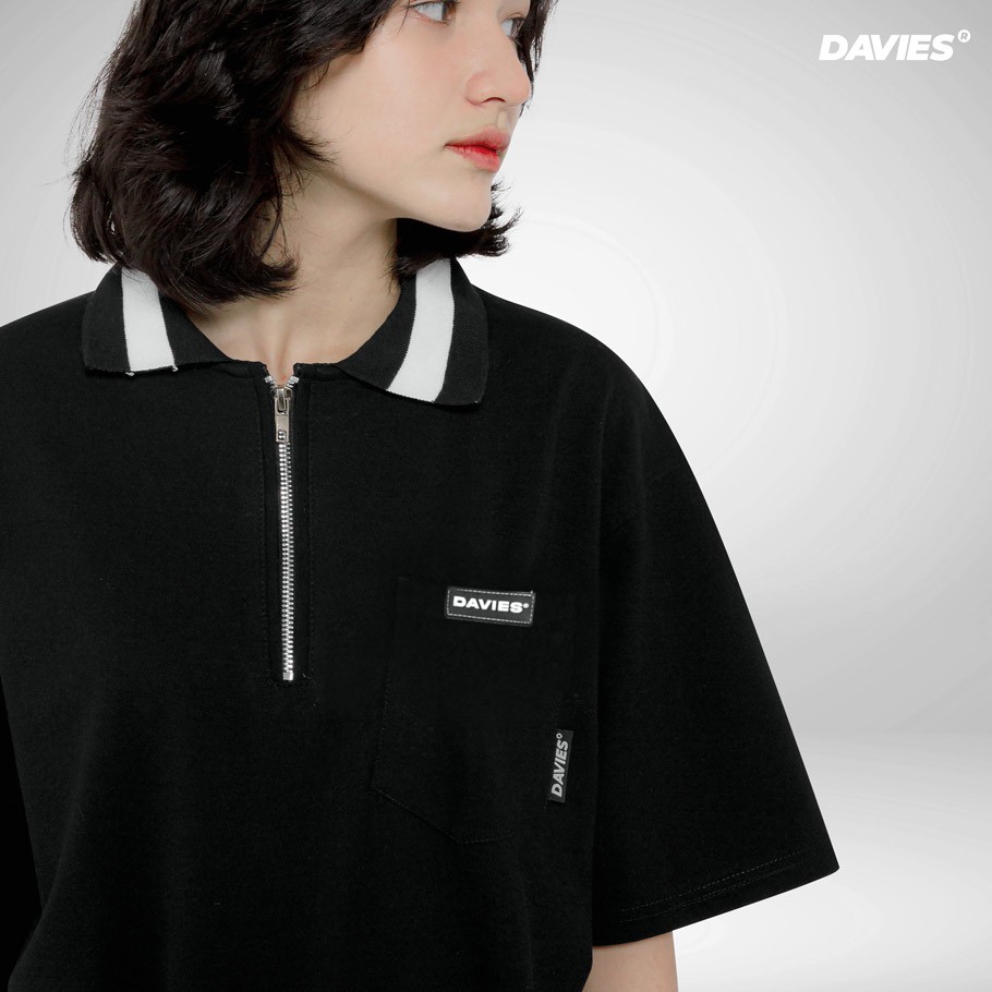 [Mã SKAMCLU7 giảm 10% Tối Đa 50K đơn 0Đ] Áo polo unisex form rộng màu đen High Low local brand DAVIES | BigBuy360 - bigbuy360.vn