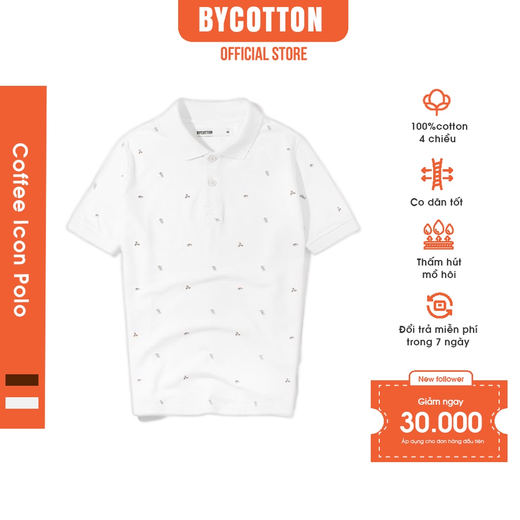 Áo Thun Polo Nam Cổ Bẻ Trắng Hoạ Tiết Ly Cà Phê BY COTTON Coffee Icon Polo