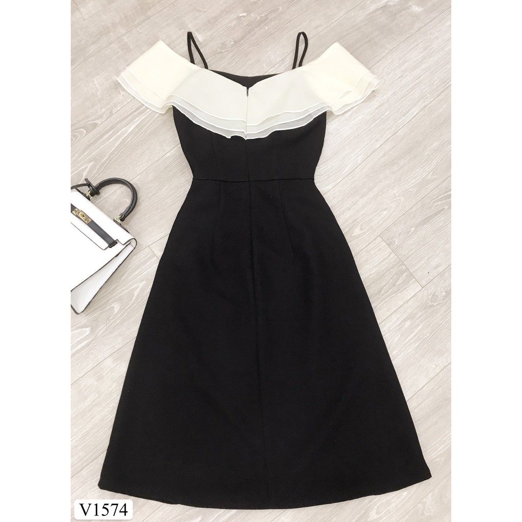 Váy đên 2 dây trễ vai V1574 - Đẹp Shop DVC (Kèm ảnh thật trải sàn do shop tự chụp) | BigBuy360 - bigbuy360.vn