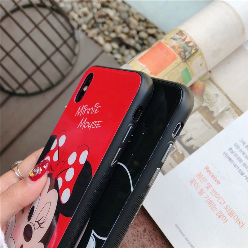 Ốp điện thoại mặt kính cường lực in hình chuột Mickey Minnie ngộ nghĩnh cho Huawei Nova 3i