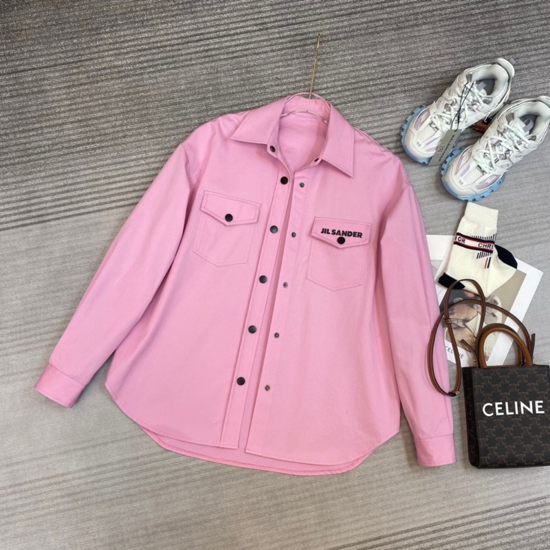 Áo sơ mi nữ dáng rộng thương hiệu Jil Sander sau lưng in logo