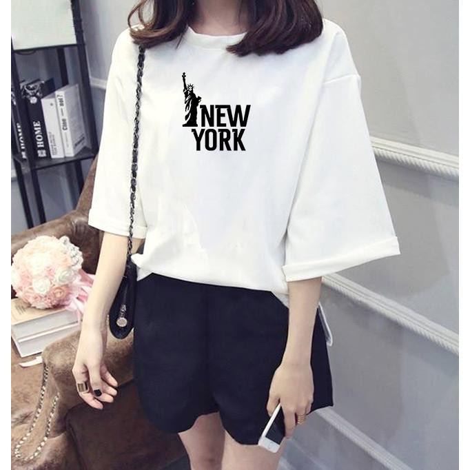 Áo thun tay lỡ Hàn Quốc form rộng in hình new york vải dày mịn TEEWO158