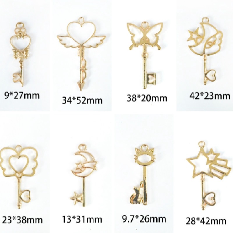 Set 2 Móc Khóa Khung Kim Loại Hình Chìa Khóa/Mặt Trăng/Ngôi Sao Độc Đáo