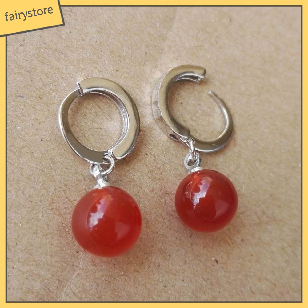 Bông tai đính đá mã não giả màu đỏ/đen