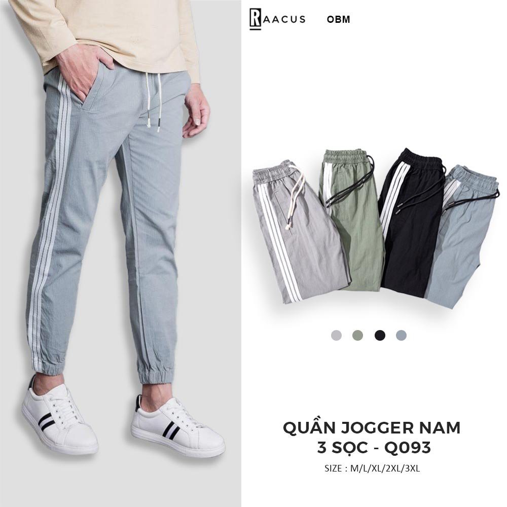 Quần jogger nam thể thao dáng dài suông chất đũi RAACUSSTORE, quần nam thể thao unisex 3 sọc cao cấp – Q093