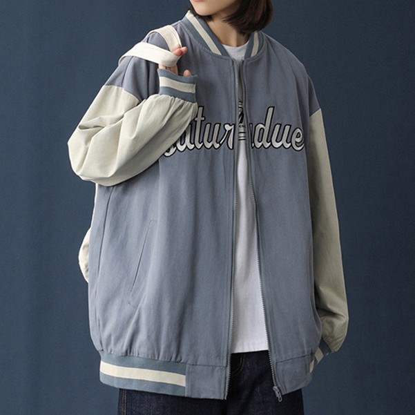 Áo khoác bóng chày- bomber varsity dạ phối tay da nam nữ hoạ tiết thêu  form rộng thời trang cho