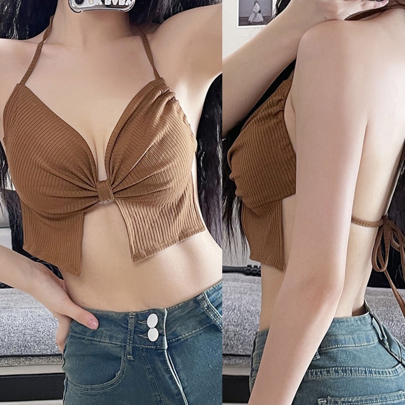 Áo Hai Dây Cổ V Hở Lưng Đính Nơ Gợi Cảm Cho Nữ