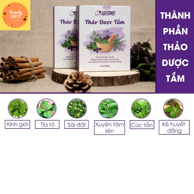 Tắm Thảo Dược Hatomo Hộp 10 Túi Lọc, Nước Tắm Thảo Dược Cho Bé Mẹ Sau Sinh, Kháng Khuẩn Bảo Vệ Da, Lưu Thông Khí Huyết