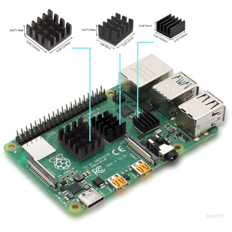 Bộ 3 miếng tản nhiệt bằng nhôm màu xanh lá/đen/xanh dương cho Raspberry Pi 4 B