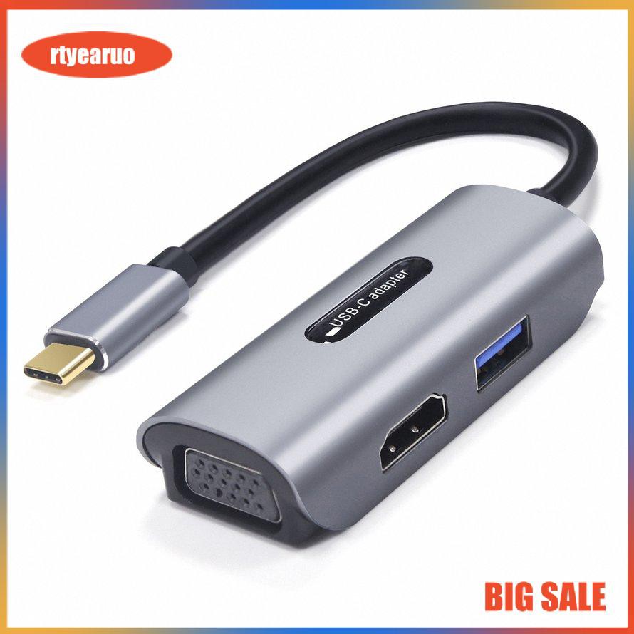 4K UHD 1080P 3-in-1 Type C To VGA HDMI Adapter Thunderbolt 3 For MacBook