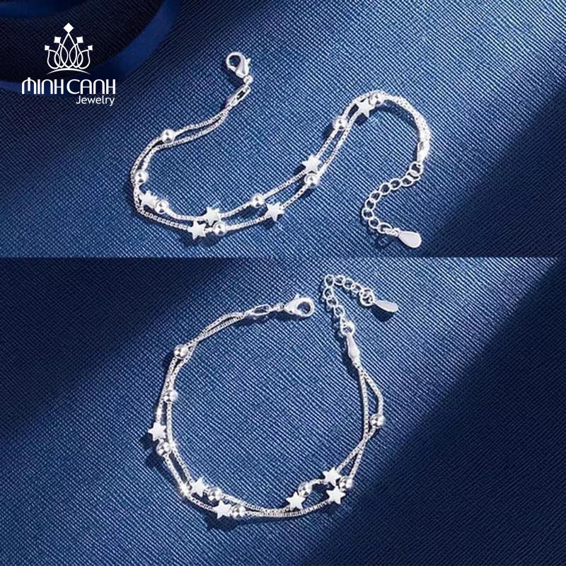 Lắc Chân Bạc Nữ Minh Canh Jewelry Hoạ Tiết Ngôi Sao Dây Kép