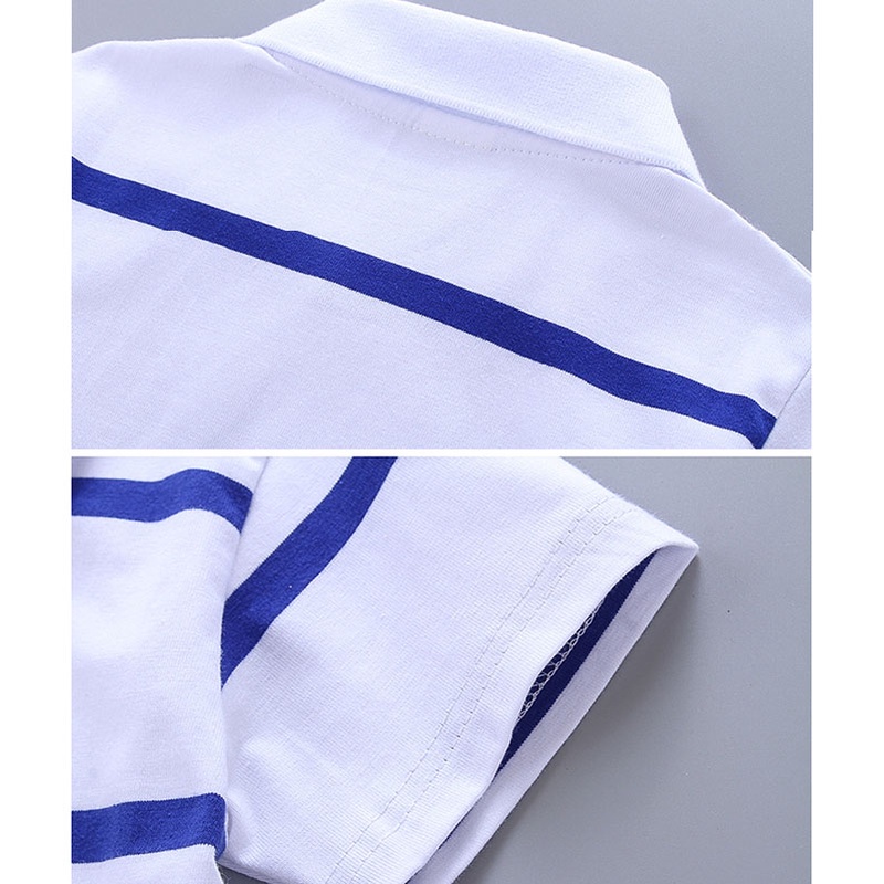 Áo polo Tay Ngắn Bằng Cotton Họa Tiết Kẻ Sọc Phong Cách Hàn Quốc Dành Cho Bé Trai Và Bé Gái