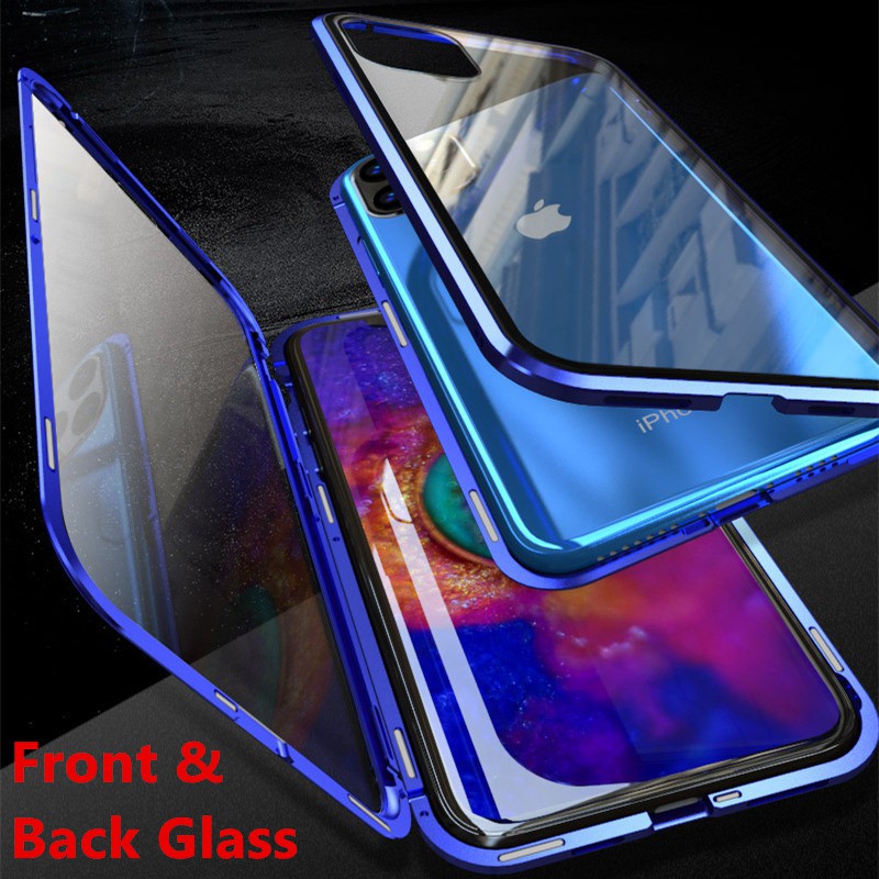 Ốp lưng hộp nắp lật hai mặt kính cường lực hít nam châm cho iphone11 11 Pro Max