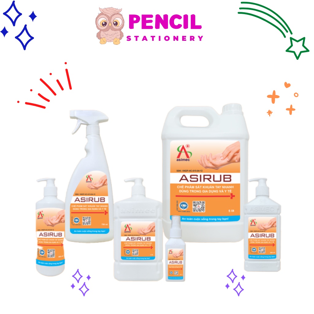 Nước Rửa Tay Khô Asirub Chính Hãng Chai 100ml 500ml 750ml 1l 5l, Dung Dịch Sát Khuẩn Bảo Vệ Da